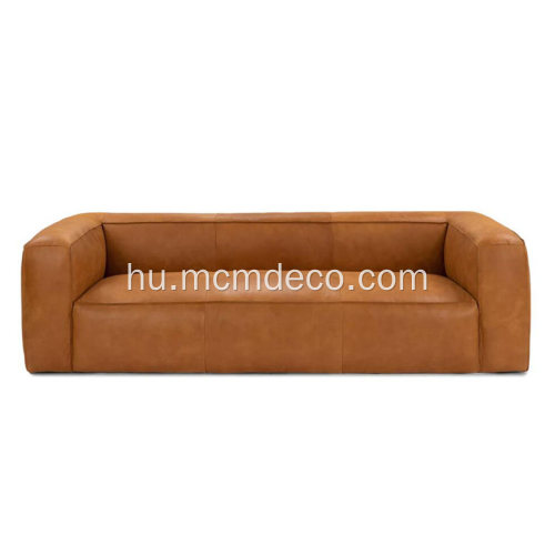 Mid-századi Modern Cigares Rawhide Tan bőr kanapé